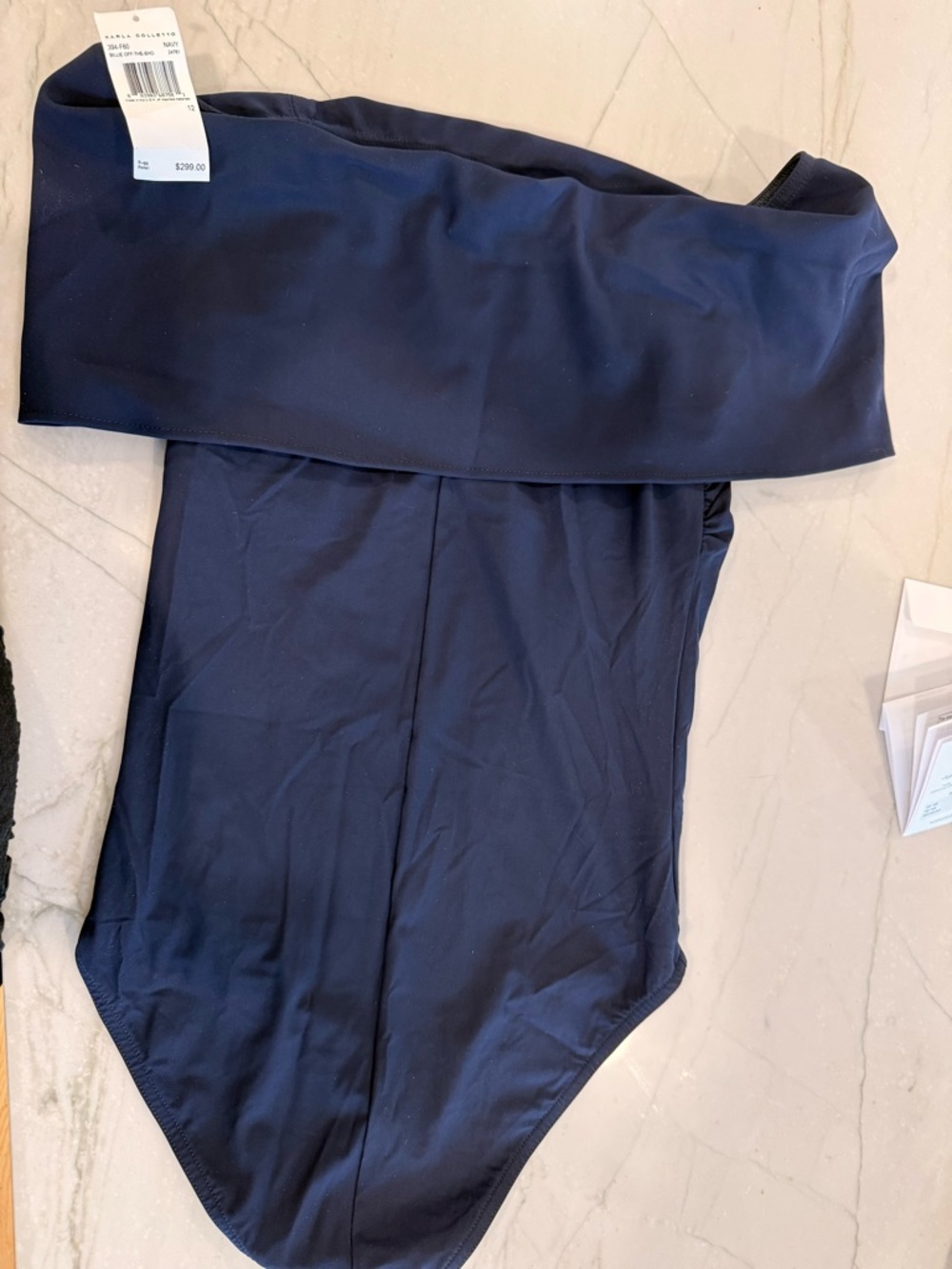 Off-Shoulder One-Piece Swimsuit in Dark Blue